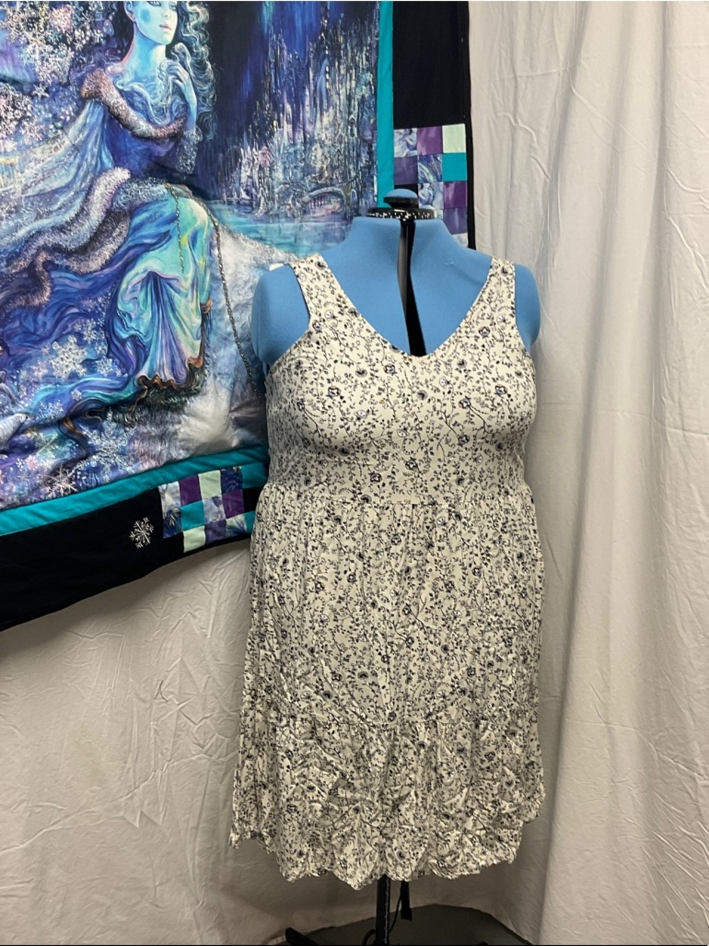 Reitmans White and Navy Floral Midi Dress